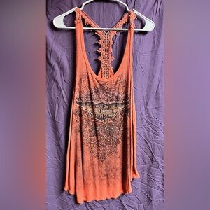 Harley-Davidson Women's Coral Orange Graphic Racerback Tank